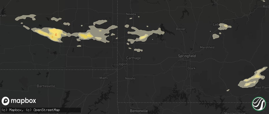 Hail map in Carthage, MO on July 10, 2026