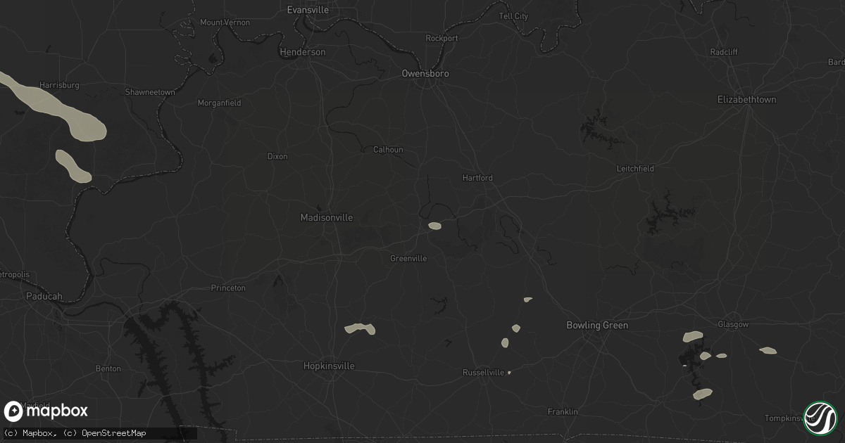 Hail map in Central City, KY on July 10, 2026