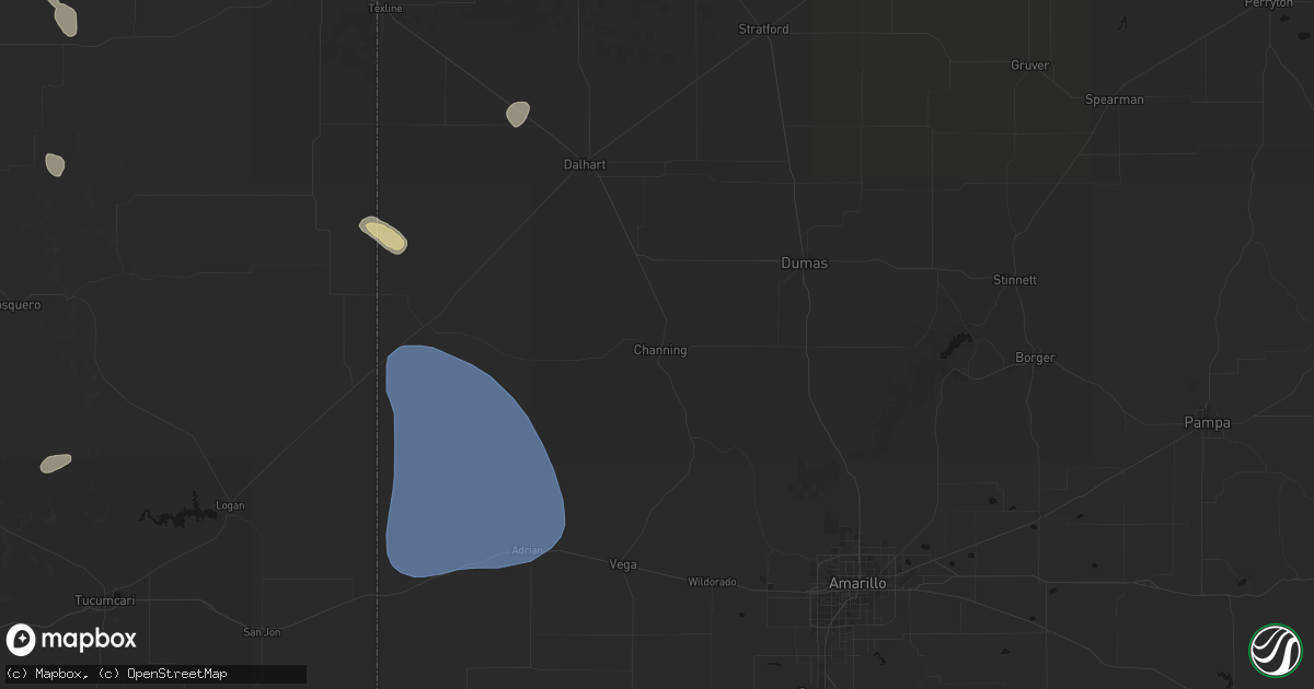 Hail map in Channing, TX on July 10, 2026