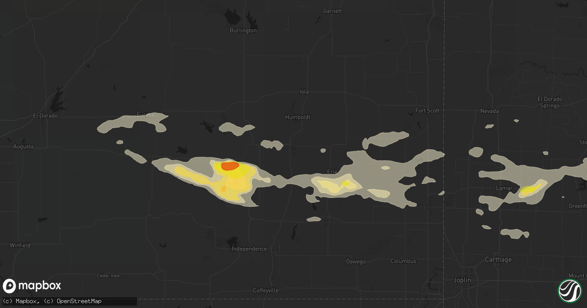 Hail map in Chanute, KS on July 10, 2026