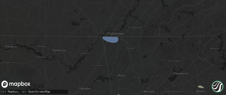 Hail map in Chickamauga, GA on July 10, 2026