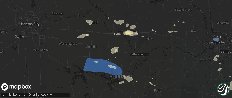 Hail map in Clarksburg, MO on July 10, 2026