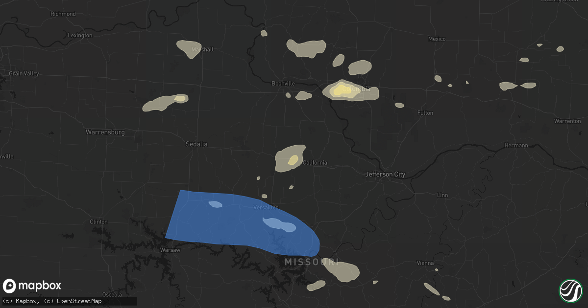 Hail map in Clarksburg, MO on July 10, 2026