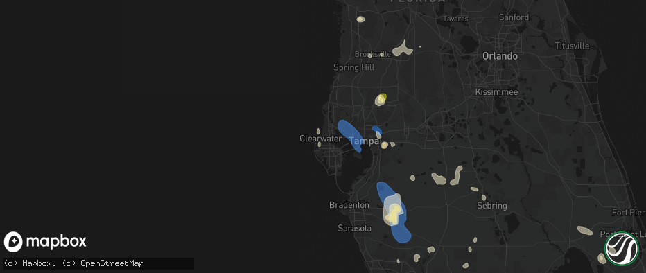 Hail map in Clearwater, FL on July 10, 2026
