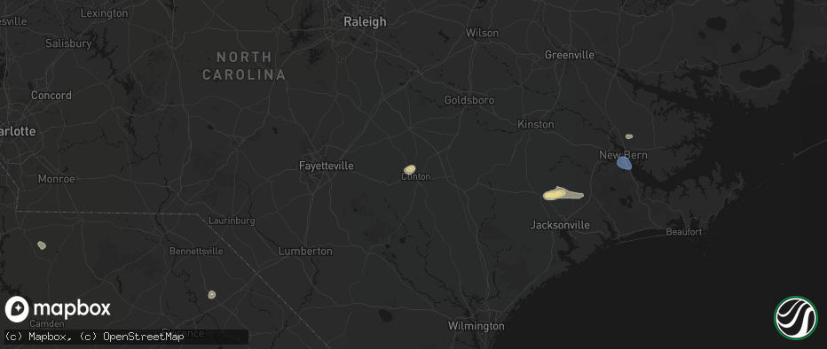 Hail map in Clinton, NC on July 10, 2026