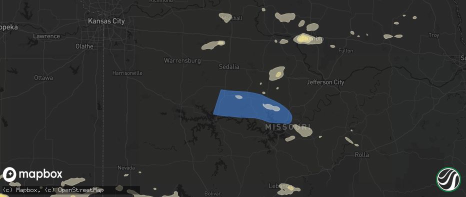 Hail map in Cole Camp, MO on July 10, 2026