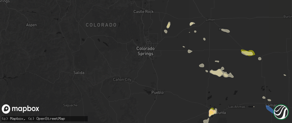 Hail map in Colorado Springs, CO on July 10, 2026