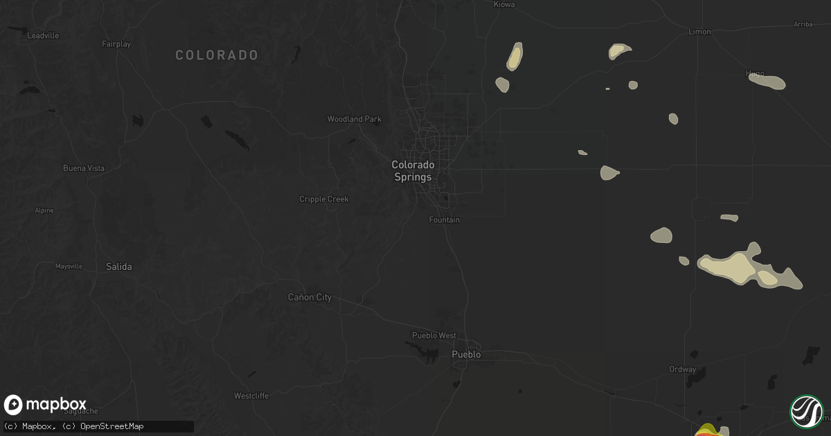 Hail map in Colorado Springs, CO on July 10, 2026