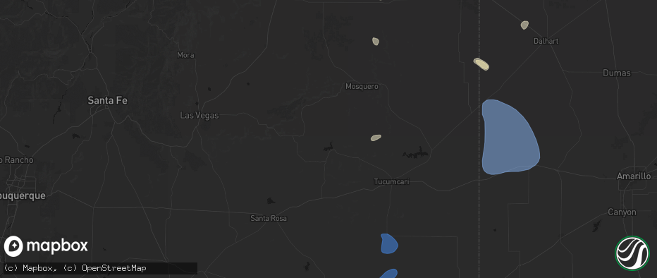 Hail map in Conchas Dam, NM on July 10, 2026