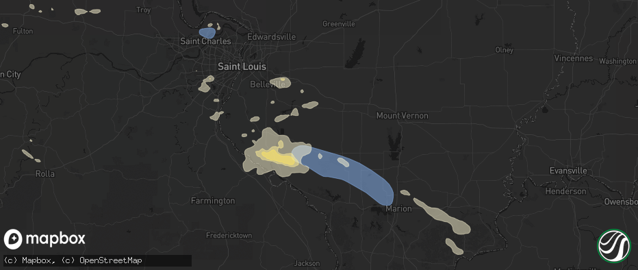 Hail map in Coulterville, IL on July 10, 2026