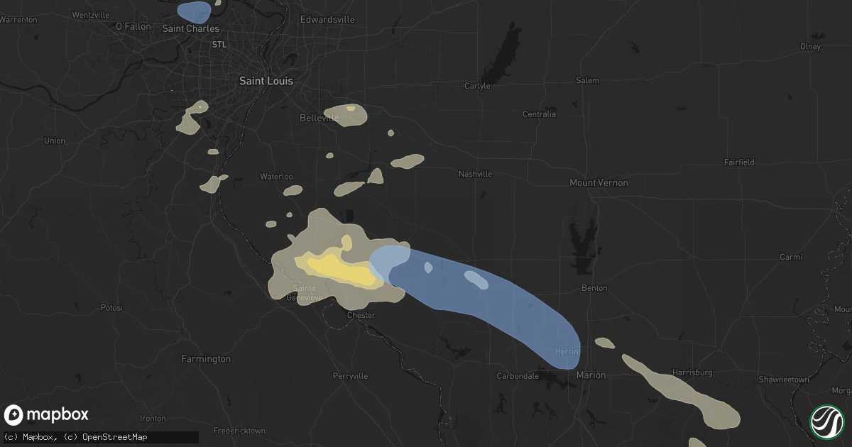 Hail map in Coulterville, IL on July 10, 2026