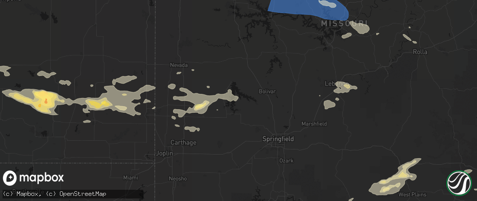 Hail map in Dadeville, MO on July 10, 2026