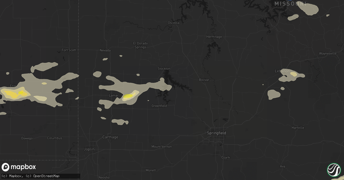 Hail map in Dadeville, MO on July 10, 2026