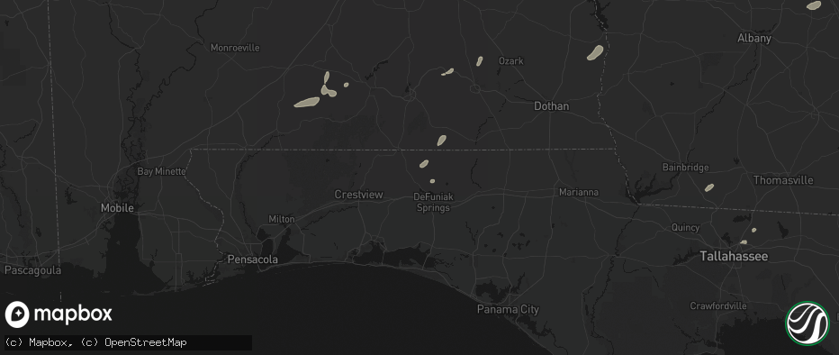 Hail map in Defuniak Springs, FL on July 10, 2026