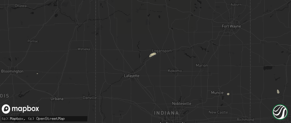 Hail map in Delphi, IN on July 10, 2026