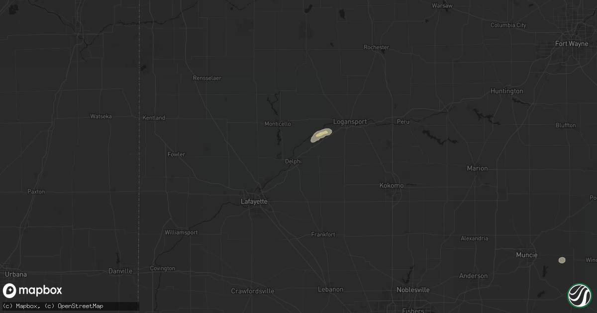Hail map in Delphi, IN on July 10, 2026