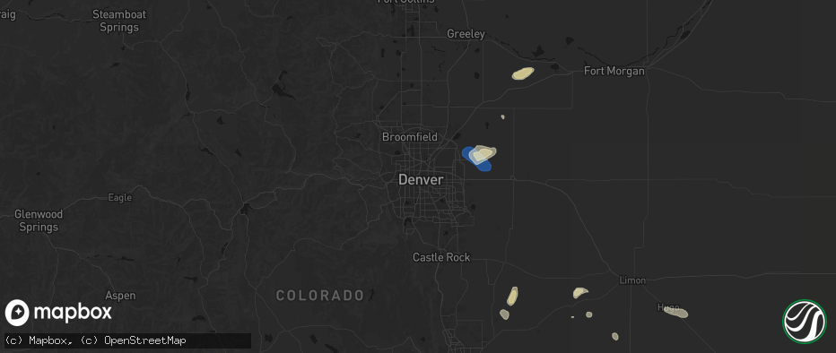 Hail map in Denver, CO on July 10, 2026