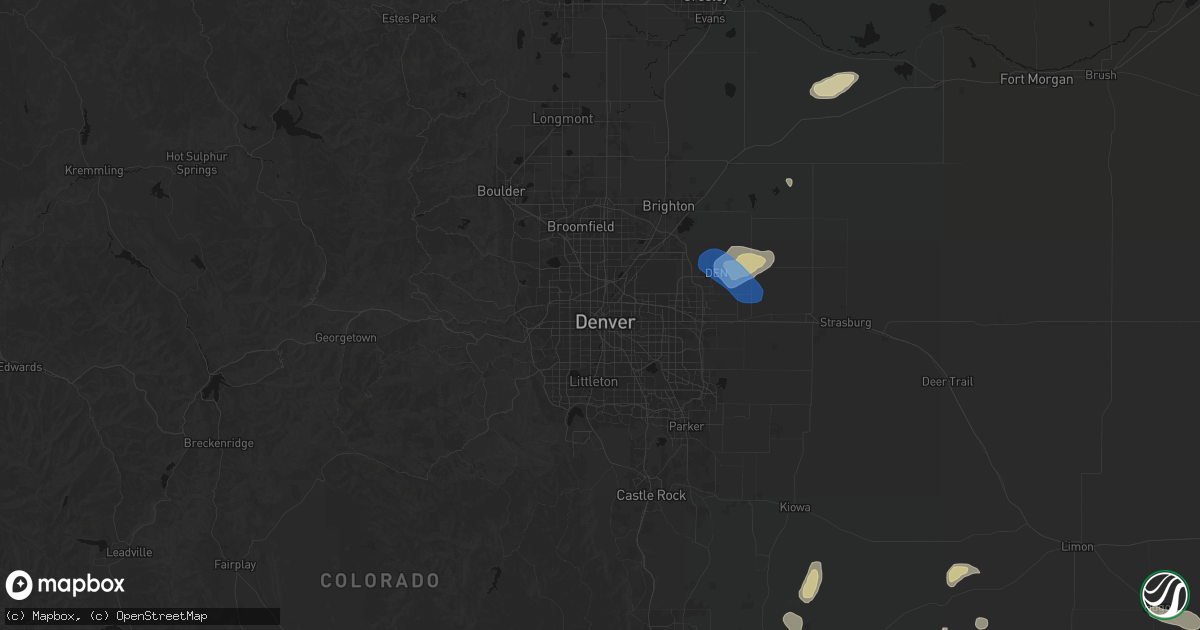 Hail map in Denver, CO on July 10, 2026