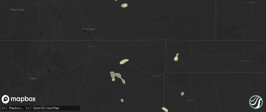 Hail map in Des Moines, NM on July 10, 2026