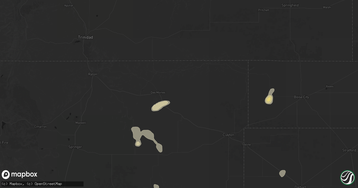 Hail map in Des Moines, NM on July 10, 2026