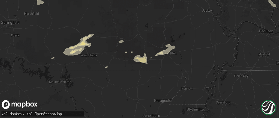 Hail map in Doniphan, MO on July 10, 2026