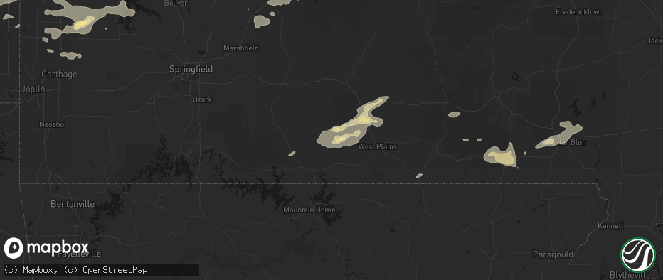 Hail map in Dora, MO on July 10, 2026
