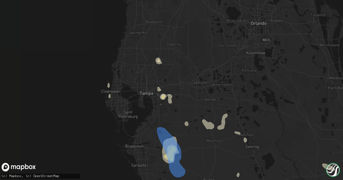 Hail map in Dover, FL on July 10, 2026
