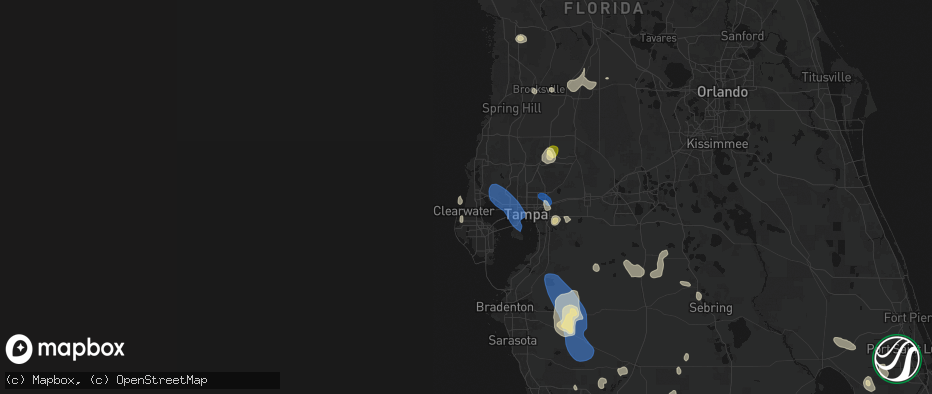 Hail map in Dunedin, FL on July 10, 2026