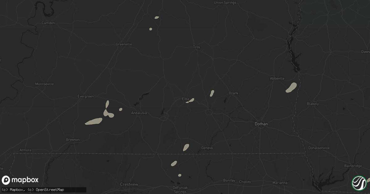 Hail map in Elba, AL on July 10, 2026