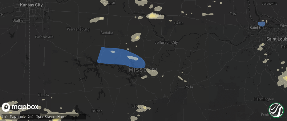 Hail map in Eldon, MO on July 10, 2026