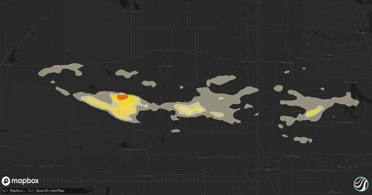 Hail map in Erie, KS on July 10, 2026