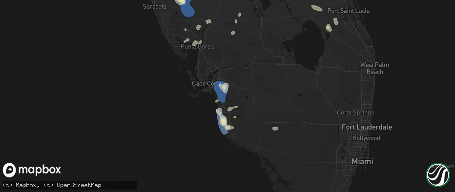 Hail map in Estero, FL on July 10, 2026