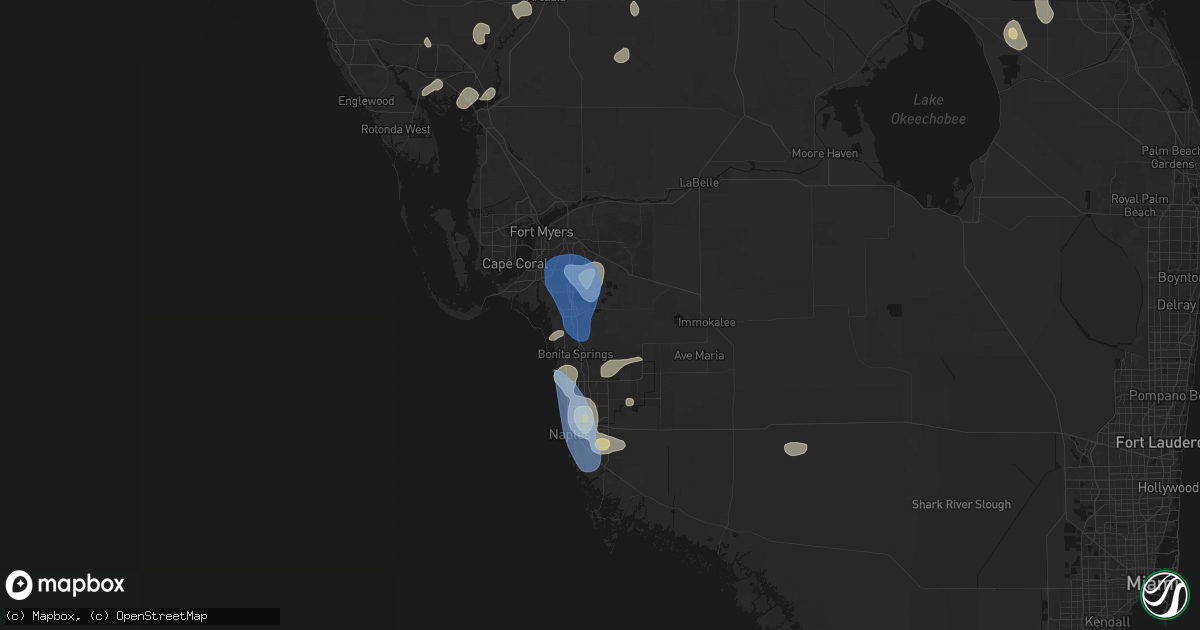 Hail map in Estero, FL on July 10, 2026