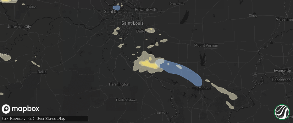 Hail map in Evansville, IL on July 10, 2026