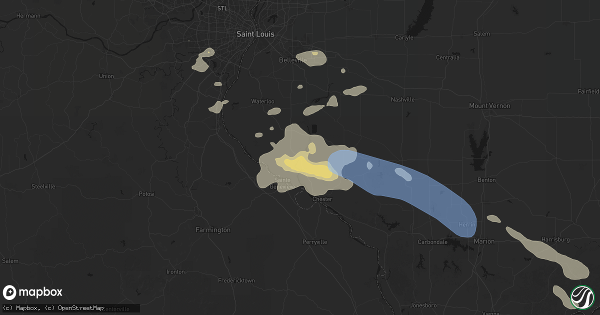 Hail map in Evansville, IL on July 10, 2026