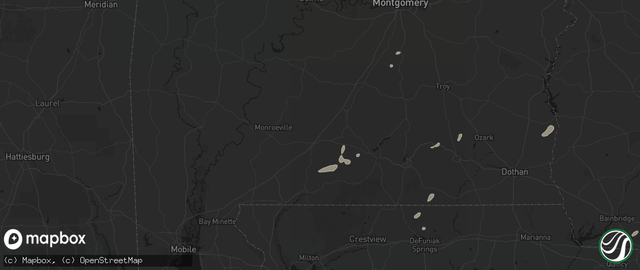 Hail map in Evergreen, AL on July 10, 2026