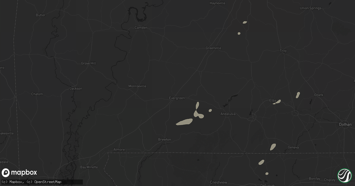Hail map in Evergreen, AL on July 10, 2026