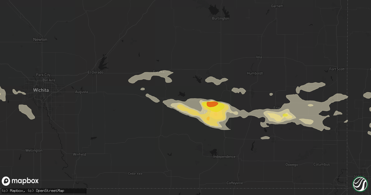 Hail map in Fall River, KS on July 10, 2026