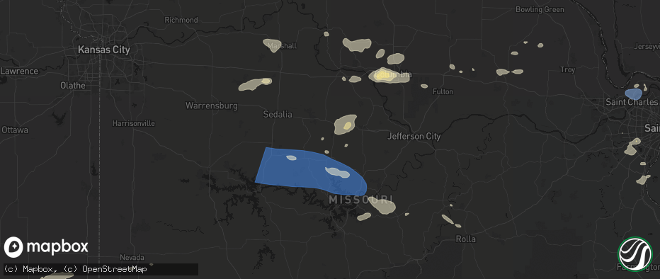 Hail map in Fortuna, MO on July 10, 2026