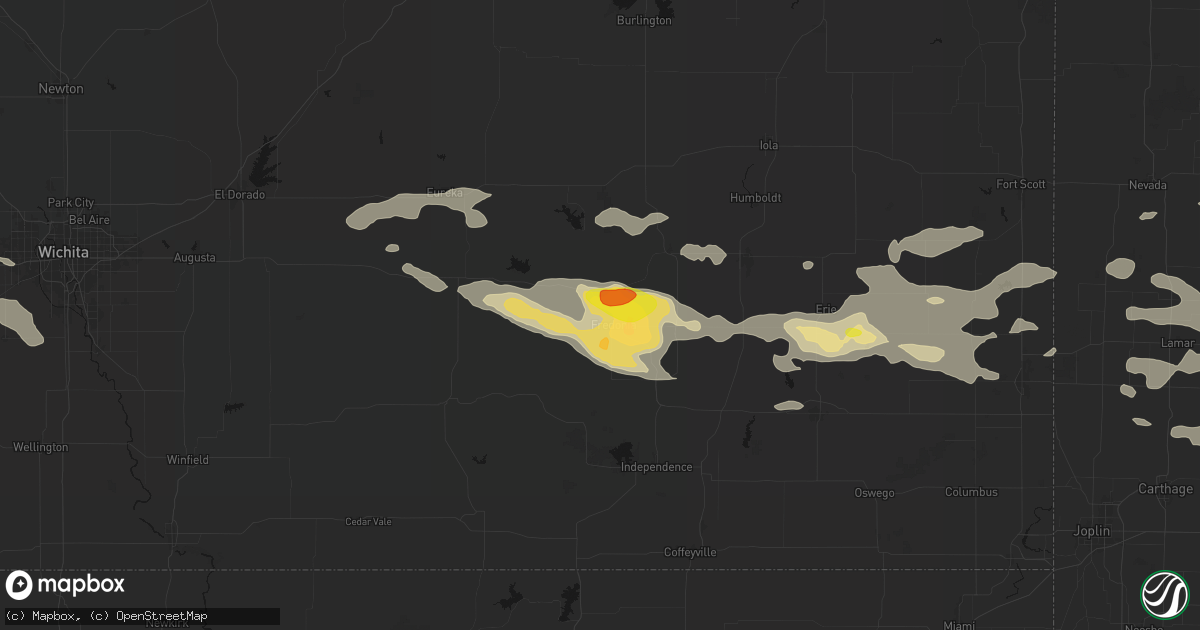Hail map in Fredonia, KS on July 10, 2026