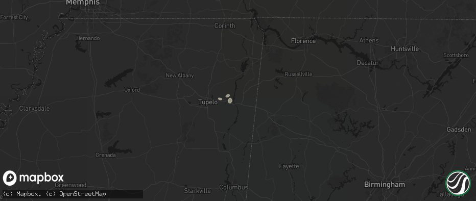 Hail map in Fulton, MS on July 10, 2026