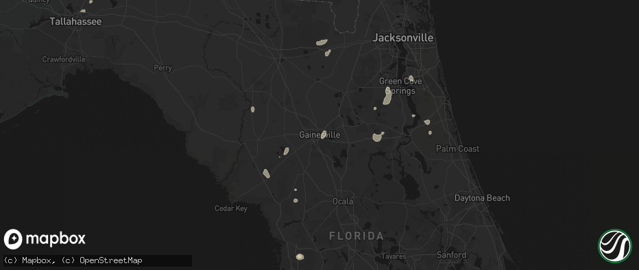 Hail map in Gainesville, FL on July 10, 2026
