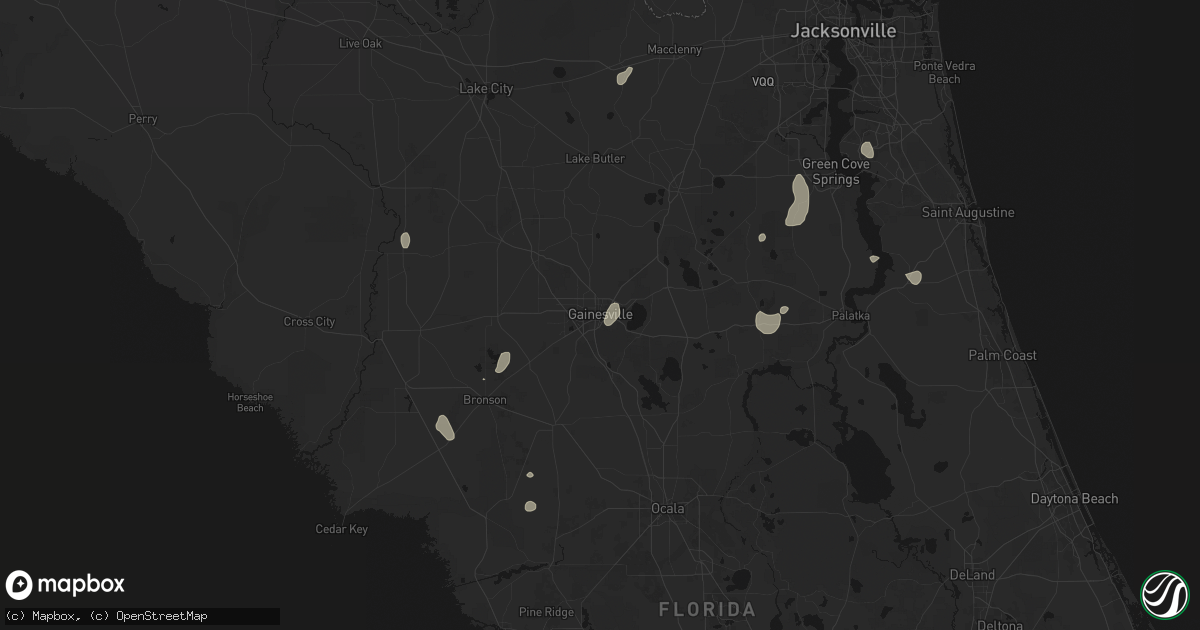 Hail map in Gainesville, FL on July 10, 2026