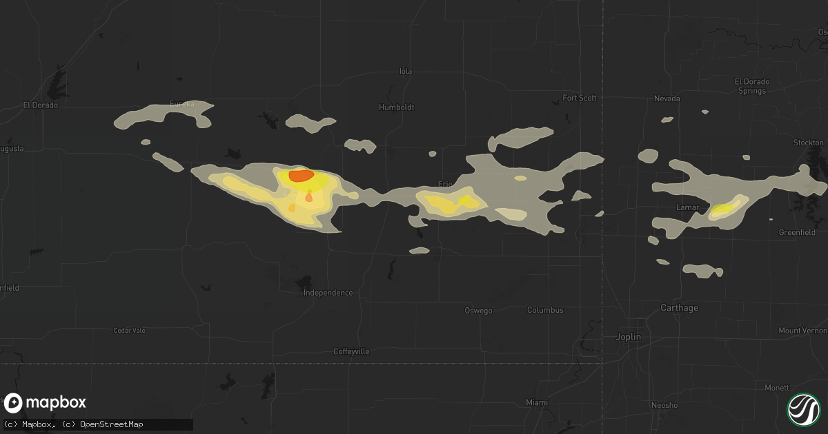 Hail map in Galesburg, KS on July 10, 2026