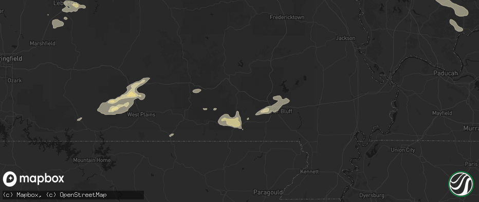 Hail map in Grandin, MO on July 10, 2026