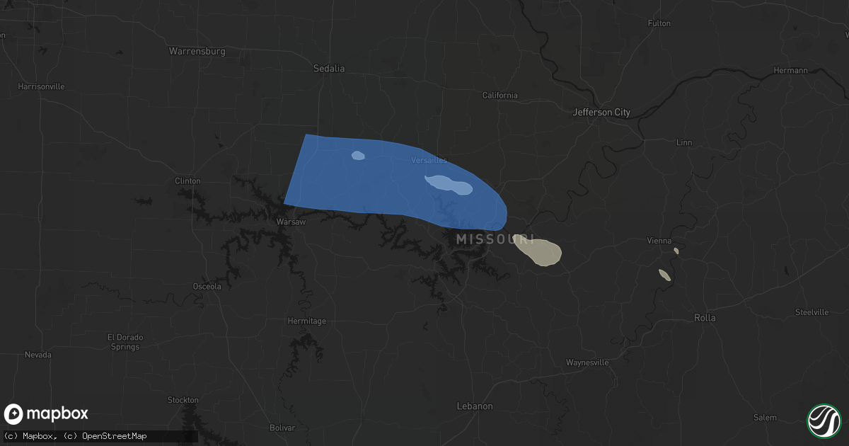 Hail map in Gravois Mills, MO on July 10, 2026