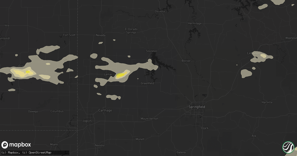 Hail map in Greenfield, MO on July 10, 2026