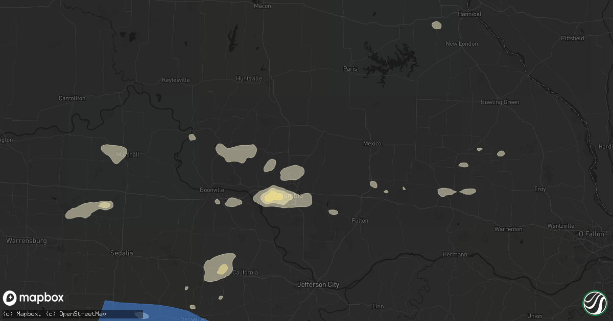 Hail map in Hallsville, MO on July 10, 2026