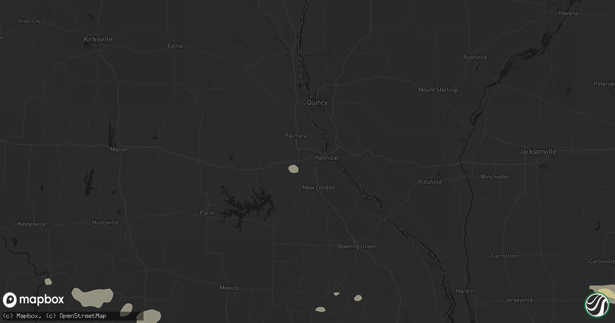 Hail map in Hannibal, MO on July 10, 2026