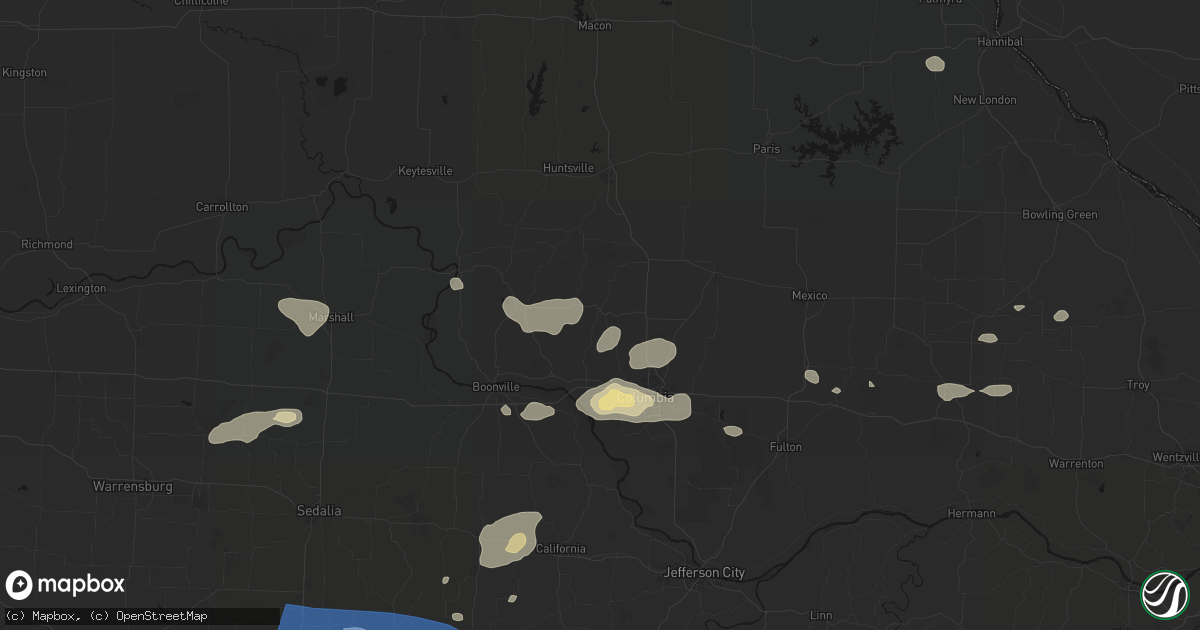 Hail map in Harrisburg, MO on July 10, 2026